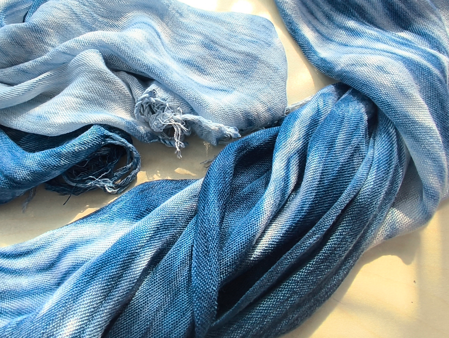 Indigo Hand Tie Dyed Scarf, Cotton Scarf Wrap, Blue Ripples Shawl, Indigo Lightweight Scarf, One of a Kind Gift for Her, Travel Accessory, Shibori Scarf, Art to Wear，Statement Scarf，Festival Outfit, Slow Fashion Clothing#B21B