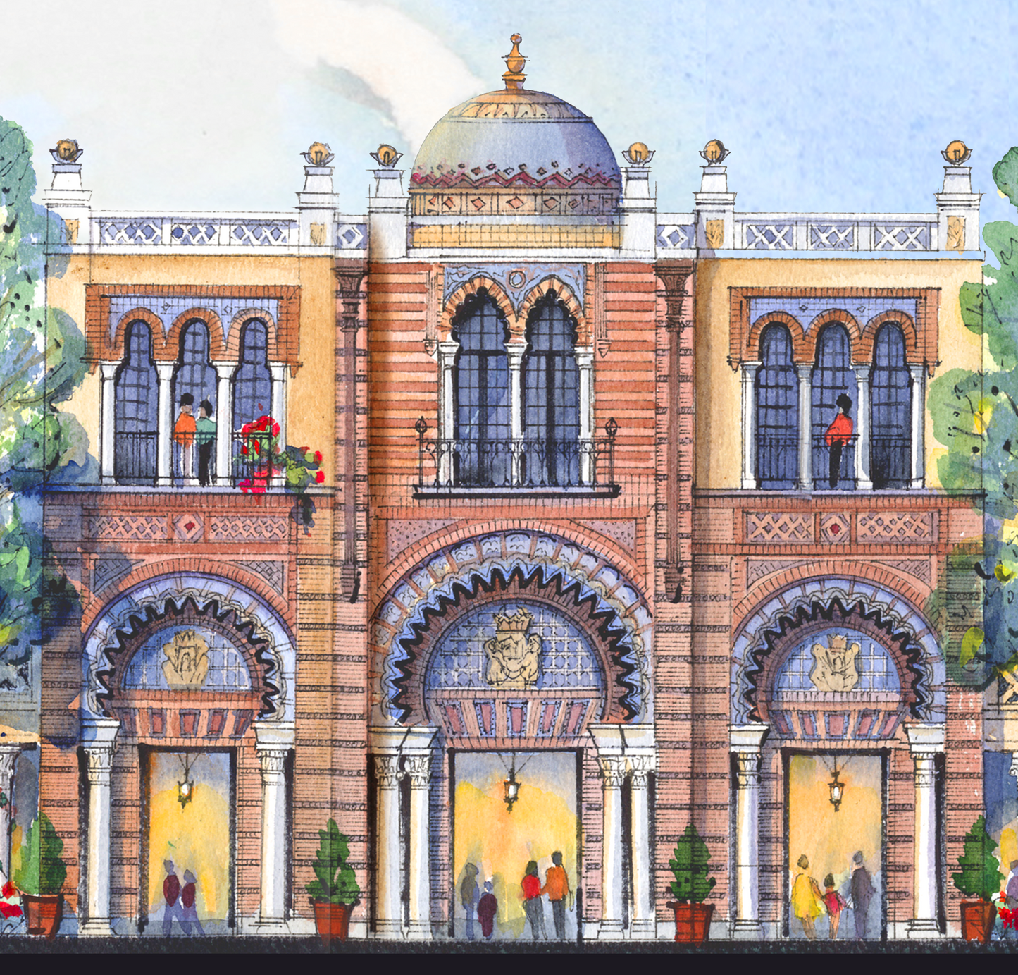 AP-12: An Evening Beneath the Arches – 12x16 Limited Edition Signed Art Print by Kurt Xu | Architectural Cityscape Wall Art