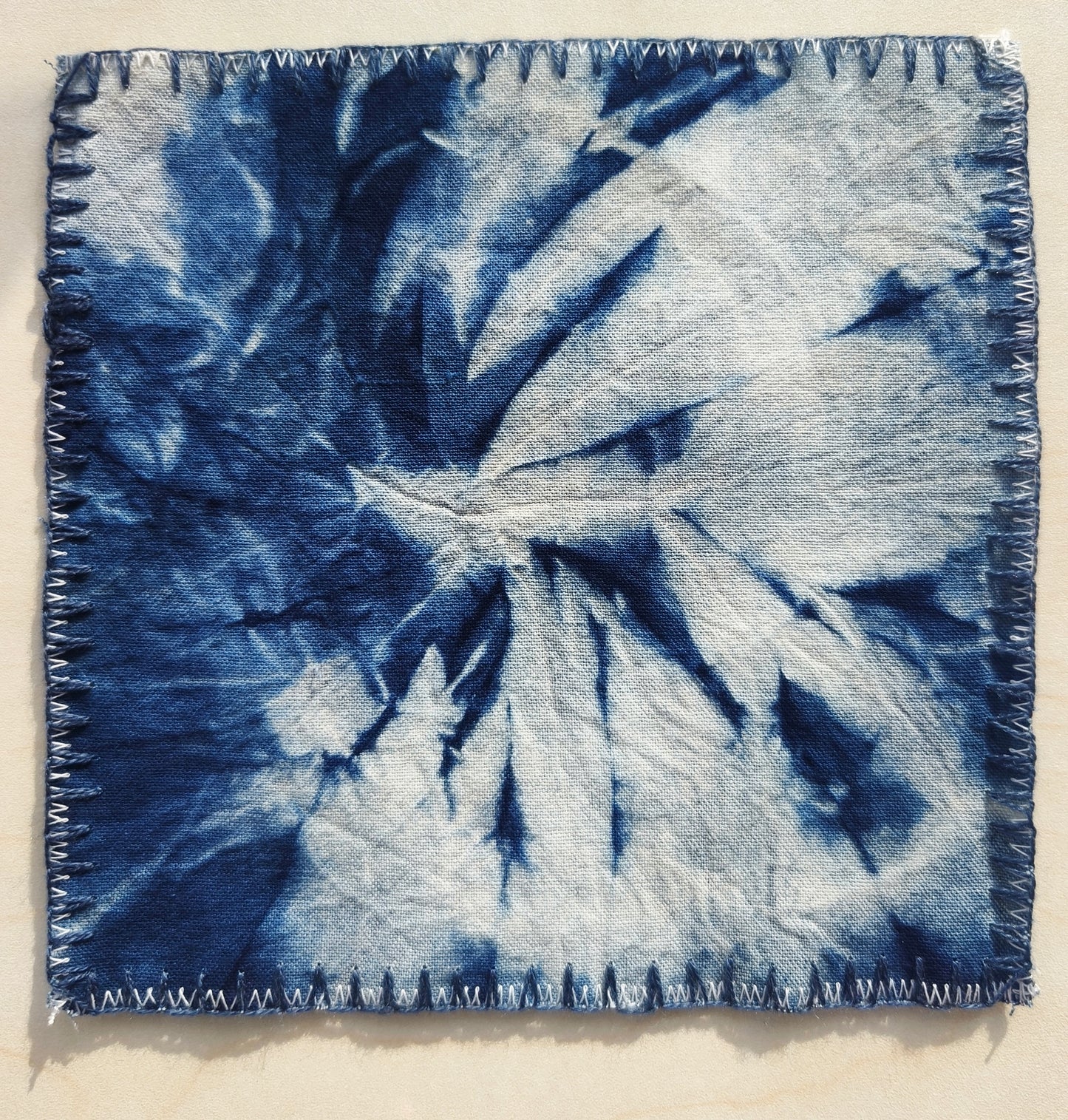 BA-11: Handmade Batik Blossom Coaster Set of 4 – Indigo Hand Dyed Textile Art for the Table – Artisan Floral Drink Mats