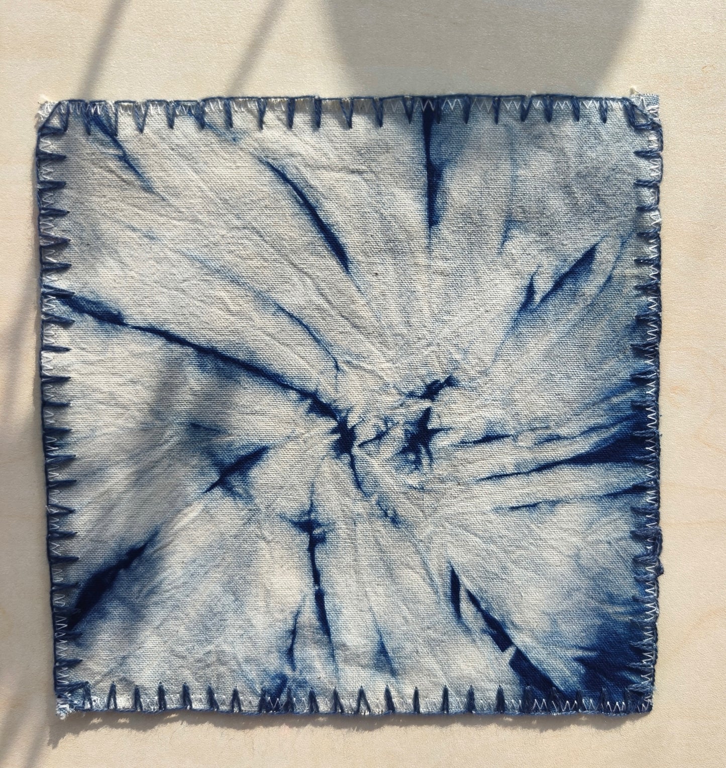 BA-11: Handmade Batik Blossom Coaster Set of 4 – Indigo Hand Dyed Textile Art for the Table – Artisan Floral Drink Mats