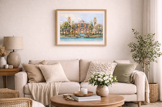 AP-17: A Morning Beneath the Arches – Limited Edition Signed 12x16 Art Print by Kurt Xu, Architectural Watercolor Wall Art