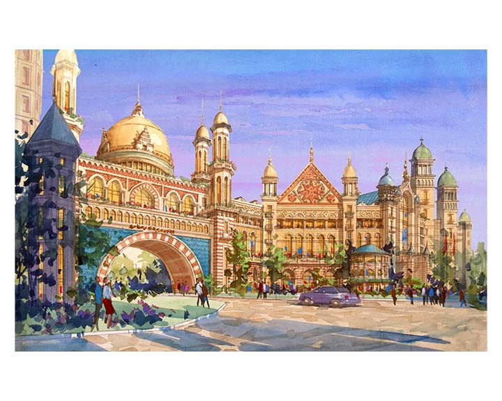 AP-14: Whispers of a Royal Square – Limited Edition Signed Art Print by Kurt Xu | Architectural Watercolor Painting | 12x16 Wall Art