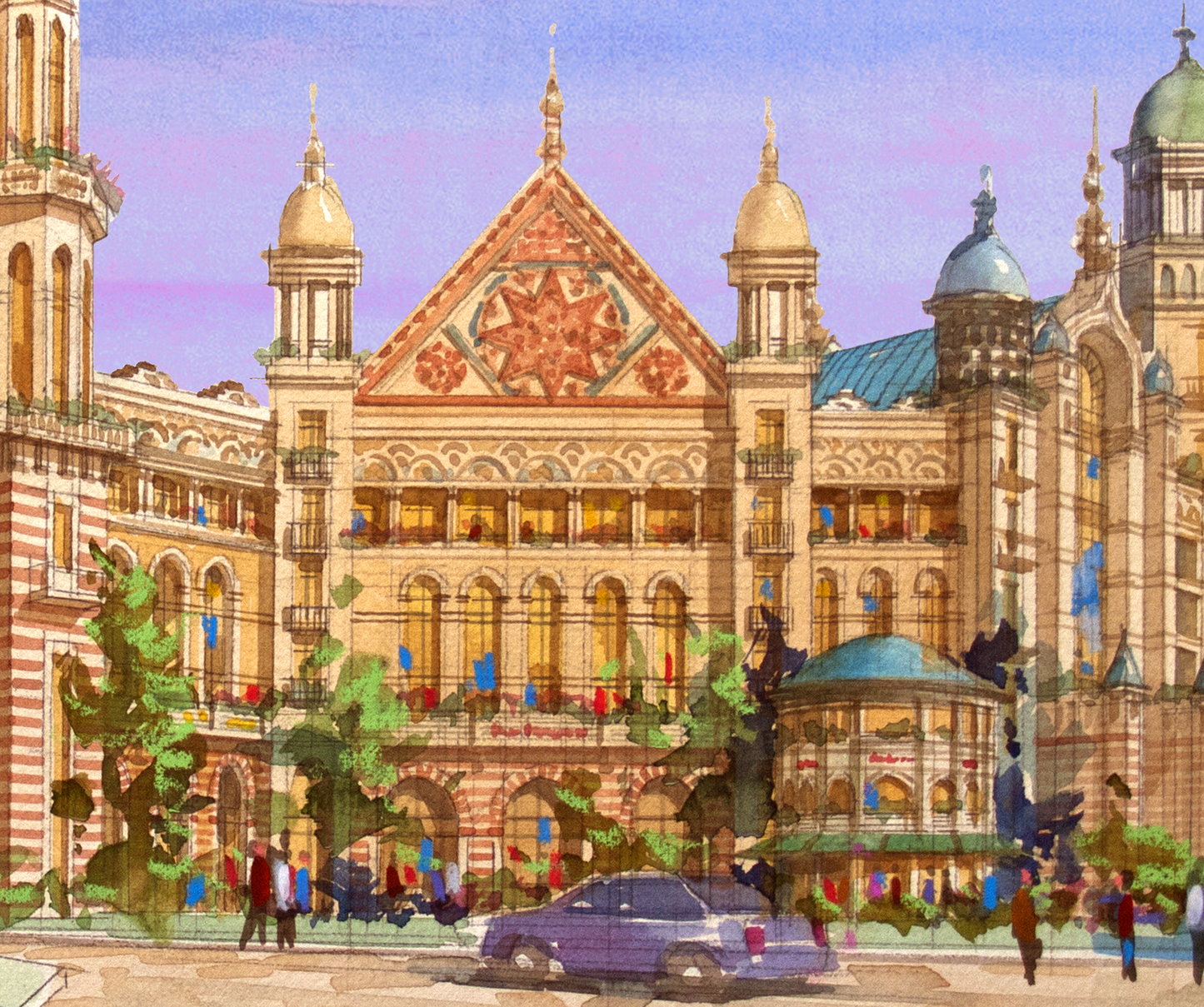 AP-14: Whispers of a Royal Square – Limited Edition Signed Art Print by Kurt Xu | Architectural Watercolor Painting | 12x16 Wall Art