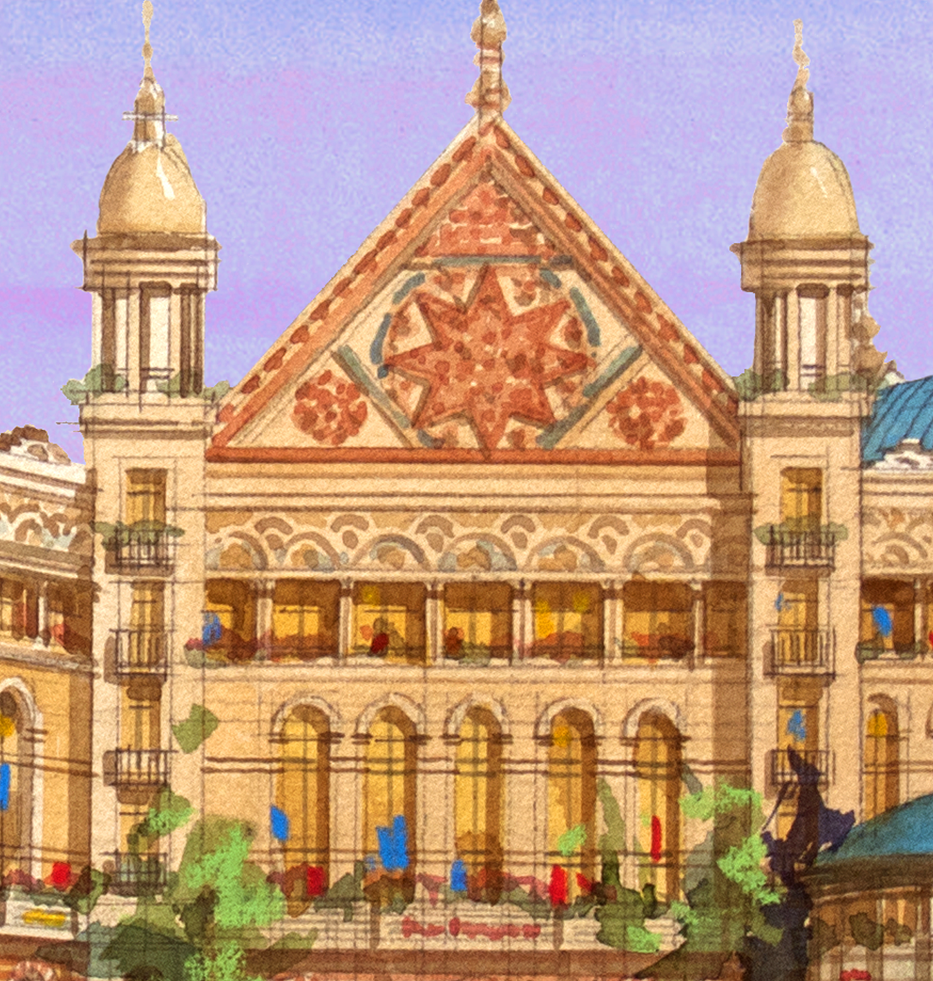 AP-14: Whispers of a Royal Square – Limited Edition Signed Art Print by Kurt Xu | Architectural Watercolor Painting | 12x16 Wall Art