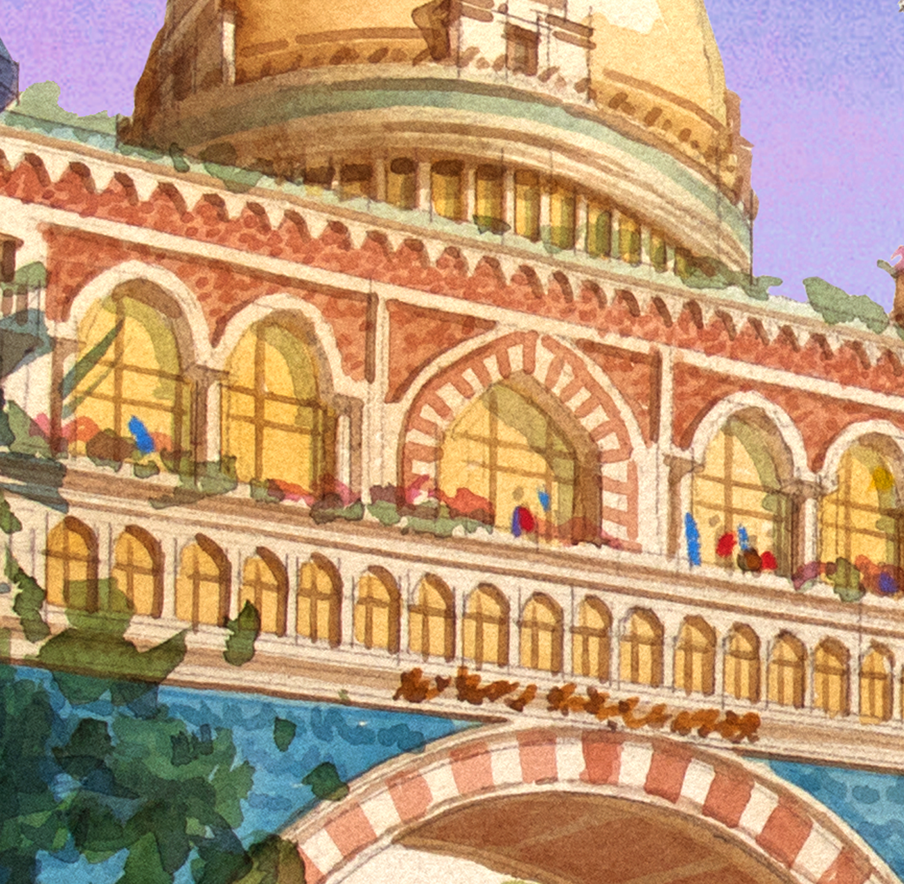 AP-14: Whispers of a Royal Square – Limited Edition Signed Art Print by Kurt Xu | Architectural Watercolor Painting | 12x16 Wall Art