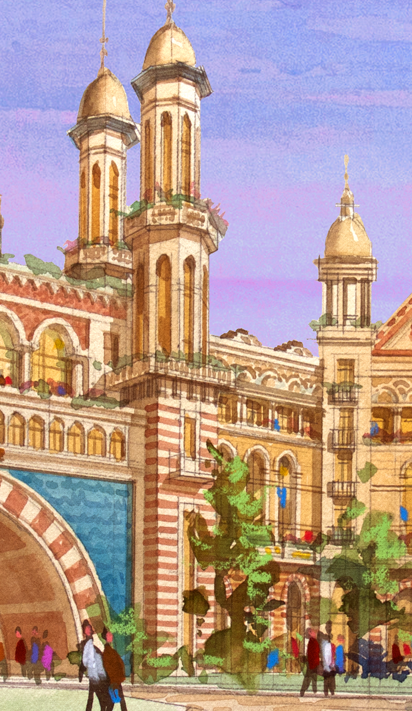 AP-14: Whispers of a Royal Square – Limited Edition Signed Art Print by Kurt Xu | Architectural Watercolor Painting | 12x16 Wall Art