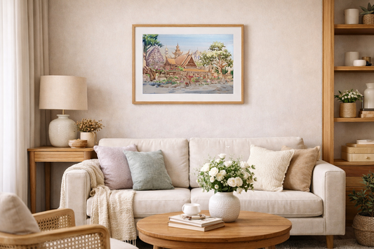 AP-15: Where the Temple Breathes – Limited Edition Signed Art Print by Kurt Xu | 12x16 Watercolor Architecture Wall Art | Asian Temple Landscape Decor
