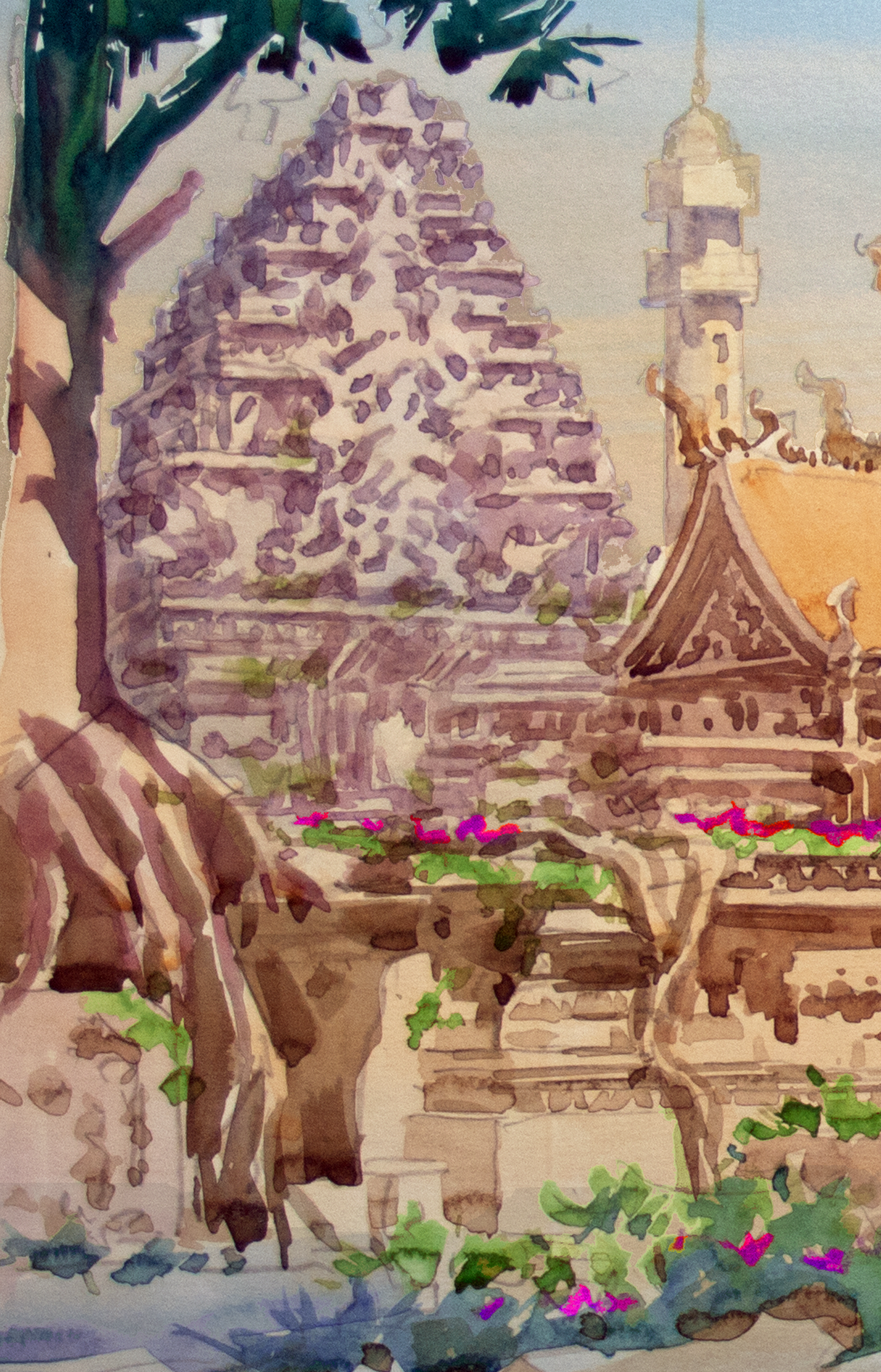 AP-15: Where the Temple Breathes – Limited Edition Signed Art Print by Kurt Xu | 12x16 Watercolor Architecture Wall Art | Asian Temple Landscape Decor