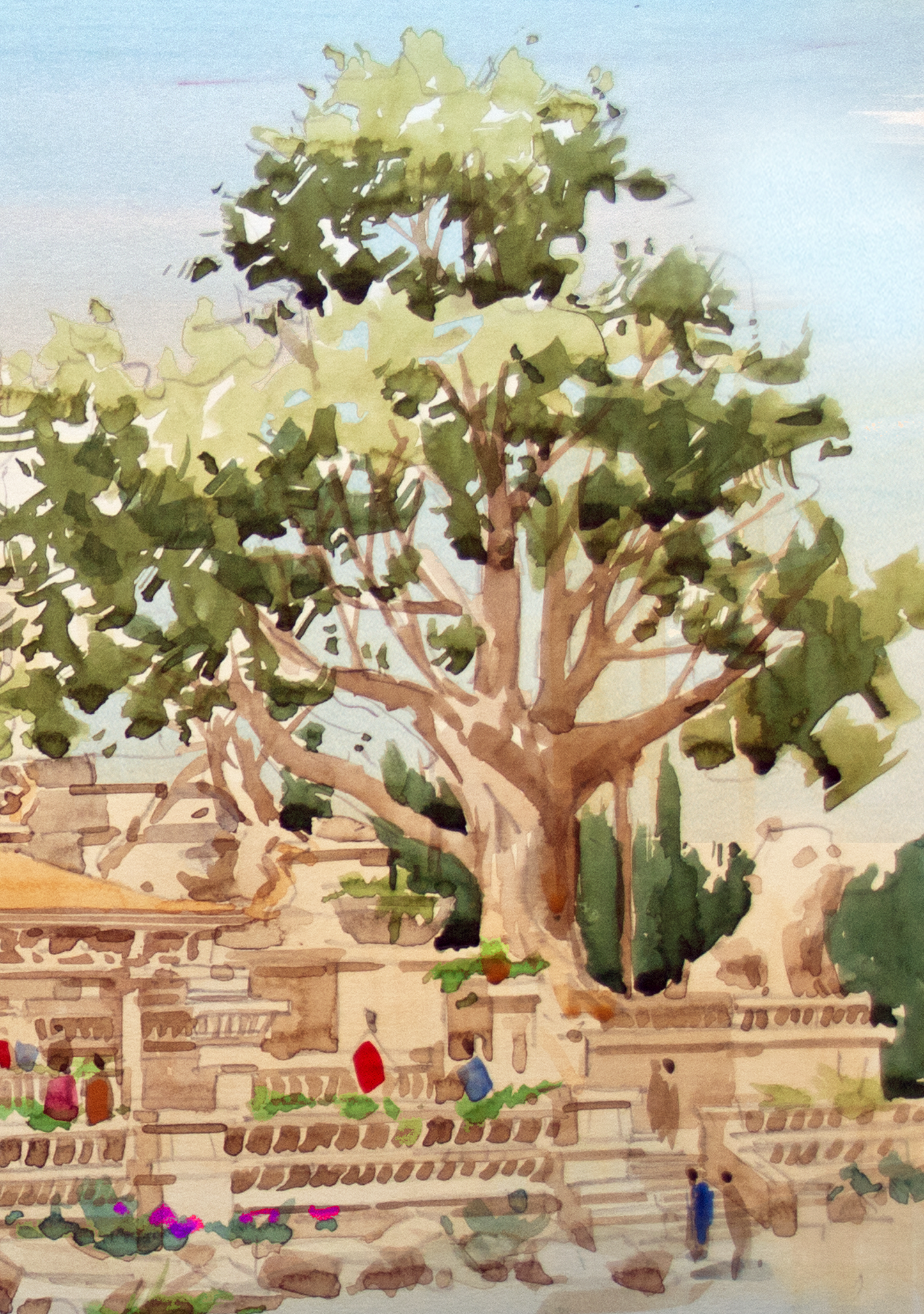 AP-15: Where the Temple Breathes – Limited Edition Signed Art Print by Kurt Xu | 12x16 Watercolor Architecture Wall Art | Asian Temple Landscape Decor