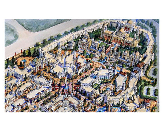 AP-16: Where Empires Sleep – Limited Edition Signed Art Print by Kurt Xu | 12x16 Architectural Cityscape Wall Art | Fine Art Illustration | Collector Artwork