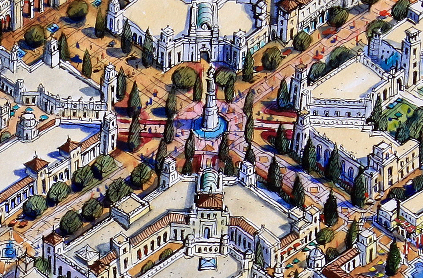 AP-16: Where Empires Sleep – Limited Edition Signed Art Print by Kurt Xu | 12x16 Architectural Cityscape Wall Art | Fine Art Illustration | Collector Artwork