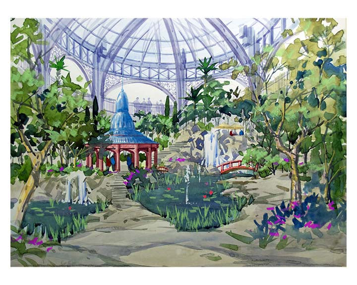 AP-10: The Secret Garden Pavilion – Limited Edition Signed Art Print (12x16) by Kurt Xu | Botanical Architectural Wall Art