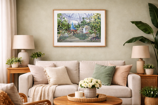 AP-10: The Secret Garden Pavilion – Limited Edition Signed Art Print (12x16) by Kurt Xu | Botanical Architectural Wall Art