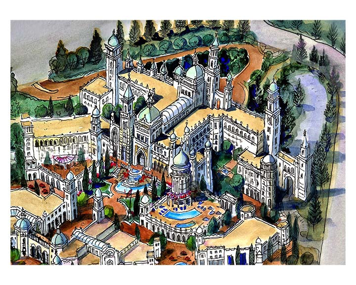AP-09: Crown of the Valley – Limited Edition Signed Art Print (12x16) by Kurt Xu | Architectural Cityscape Wall Art | Fine Art Illustration