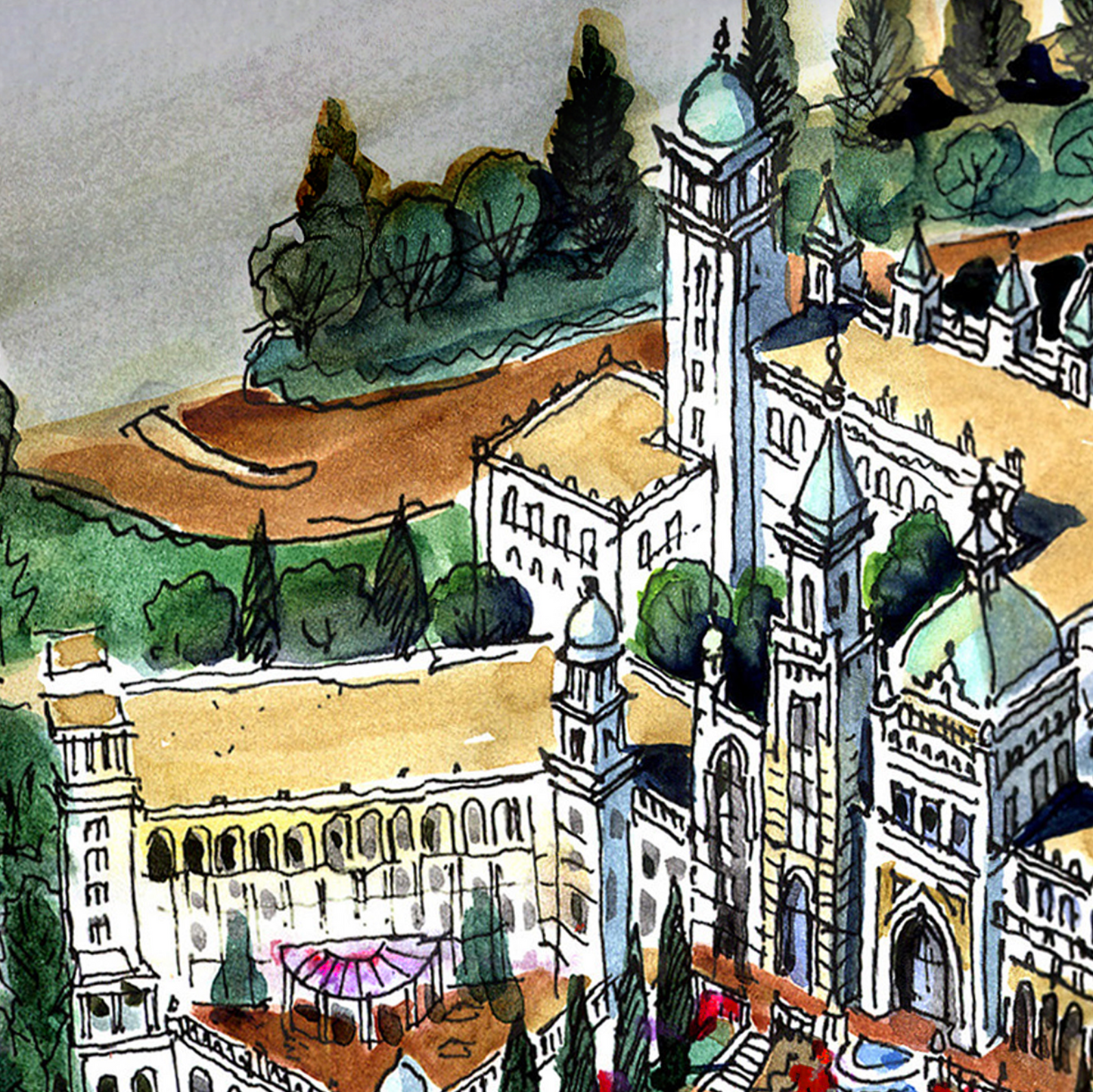 AP-09: Crown of the Valley – Limited Edition Signed Art Print (12x16) by Kurt Xu | Architectural Cityscape Wall Art | Fine Art Illustration