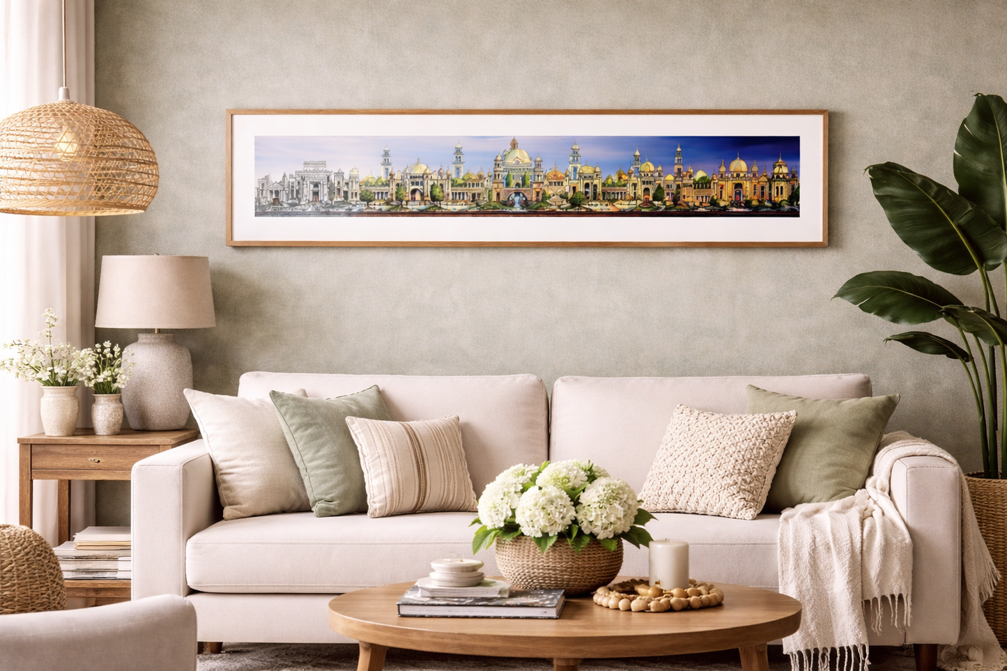AP-07: Dreams of the Golden Kingdom – Color Edition | Limited Edition Signed Panoramic Art Print (8x38) by Kurt Xu | Architectural Cityscape Wall Art (Unframed)