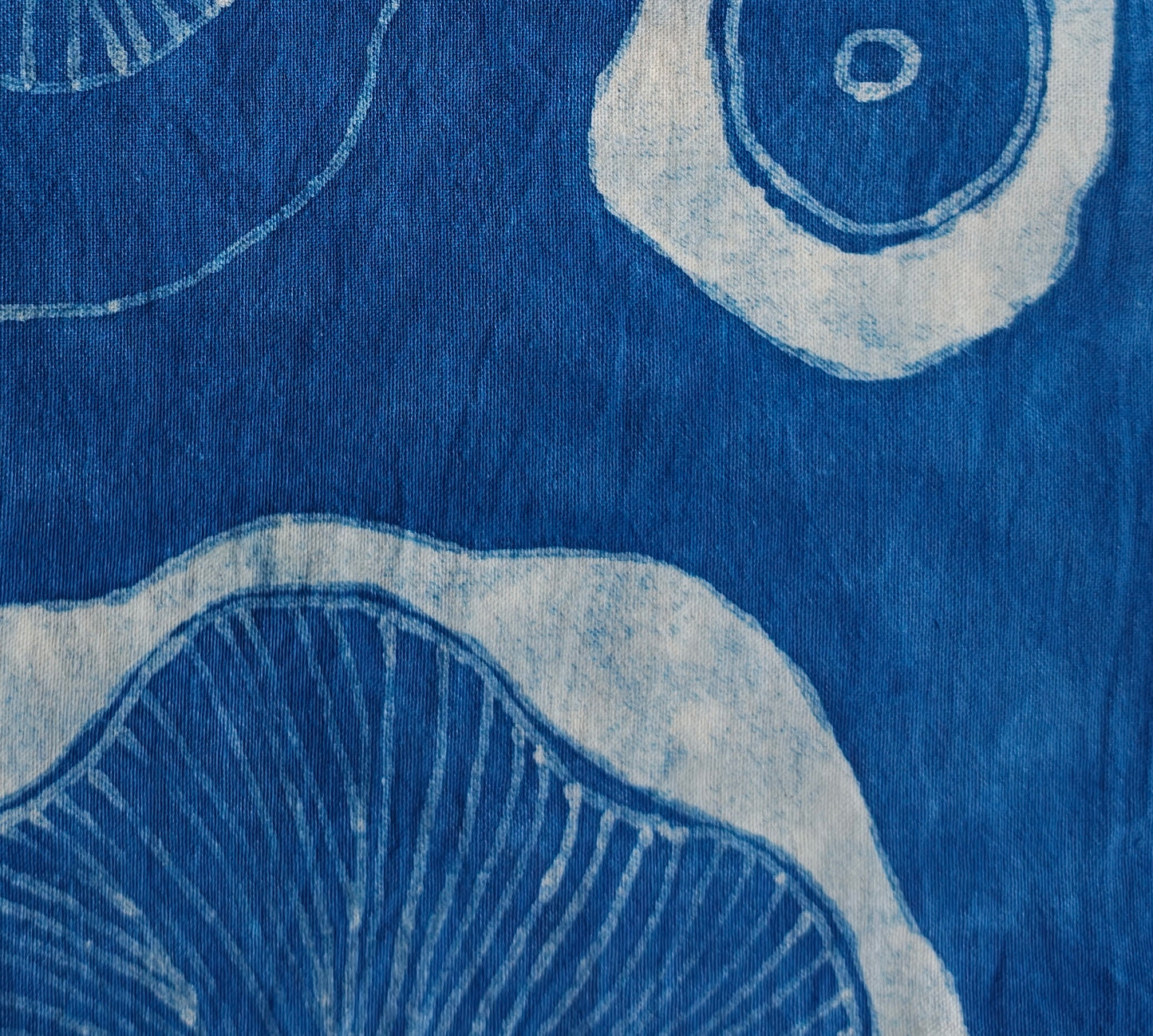 Set of 2 Hand-Dyed Batik, Indigo Shibori Cotton Linen Placemat, Hand-Painted Green Lotus in Bloom, Blue White Dye #BH19B
