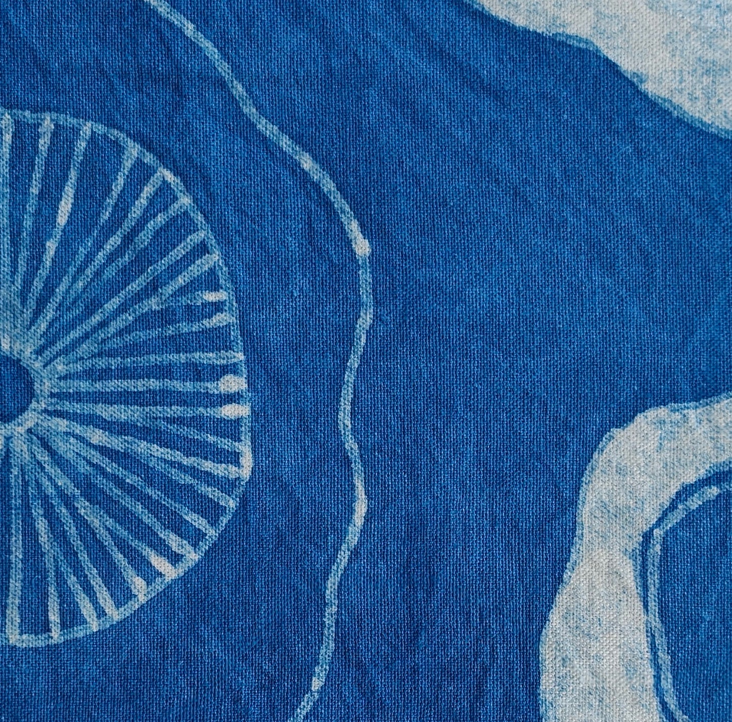 Set of 2 Hand-Dyed Batik, Indigo Shibori Cotton Linen Placemat, Hand-Painted Green Lotus in Bloom, Blue White Dye #BH19B
