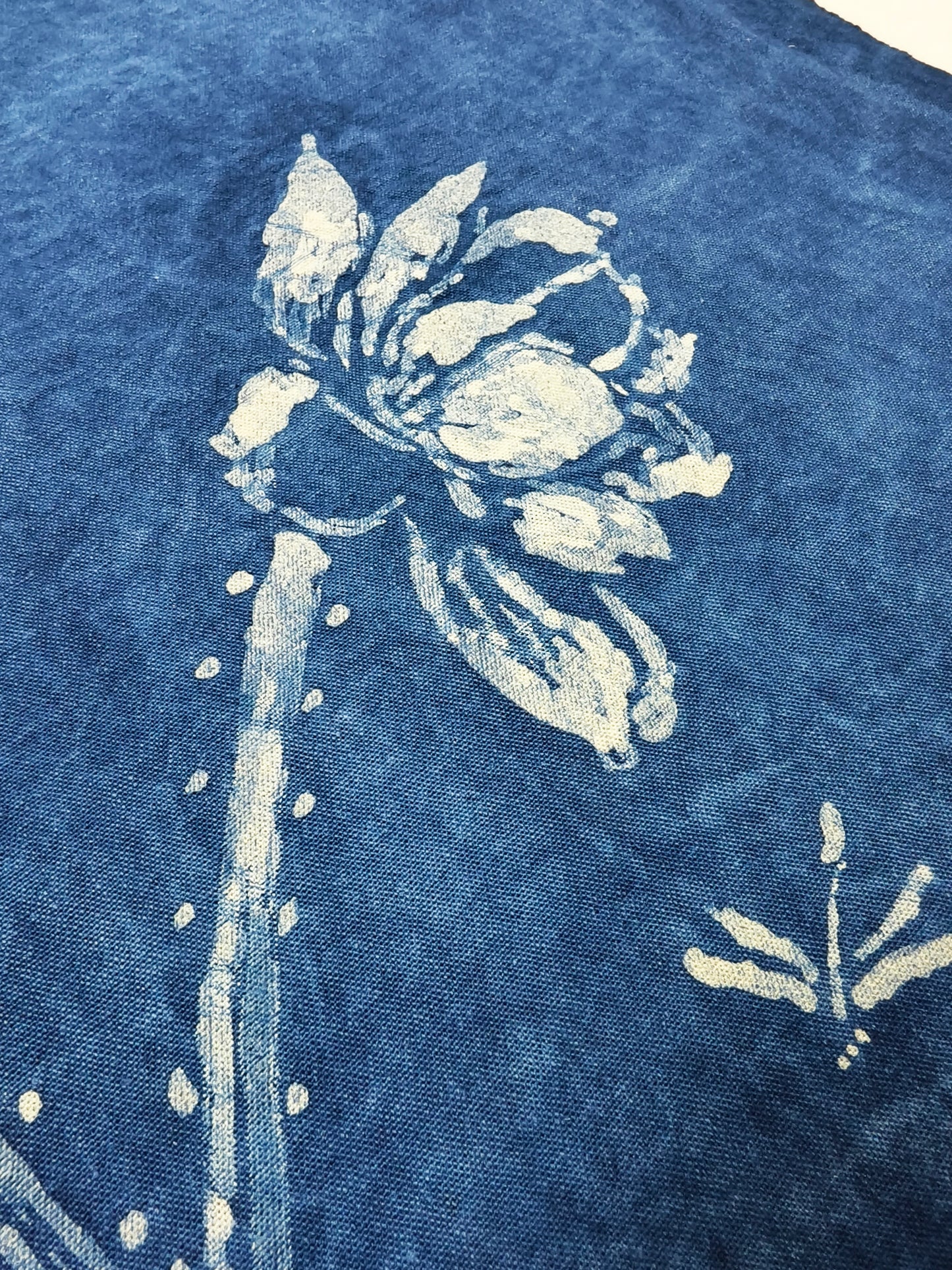 Blue fabric with white floral pattern