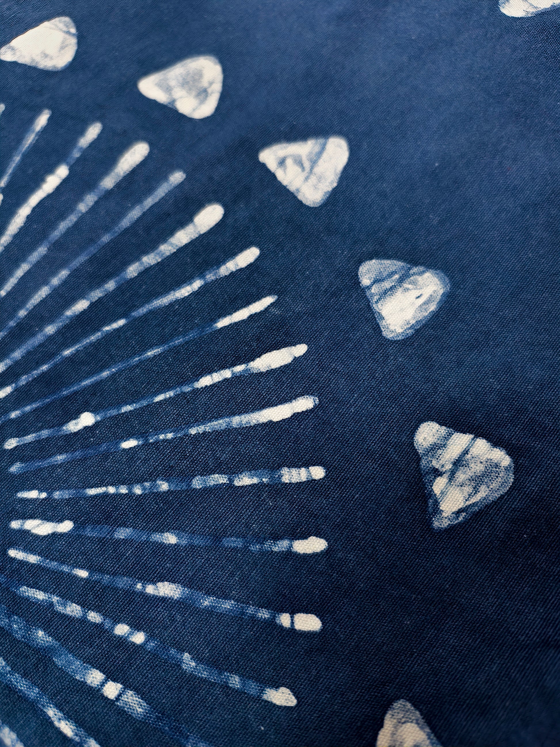 Navy fabric with white abstract patterns