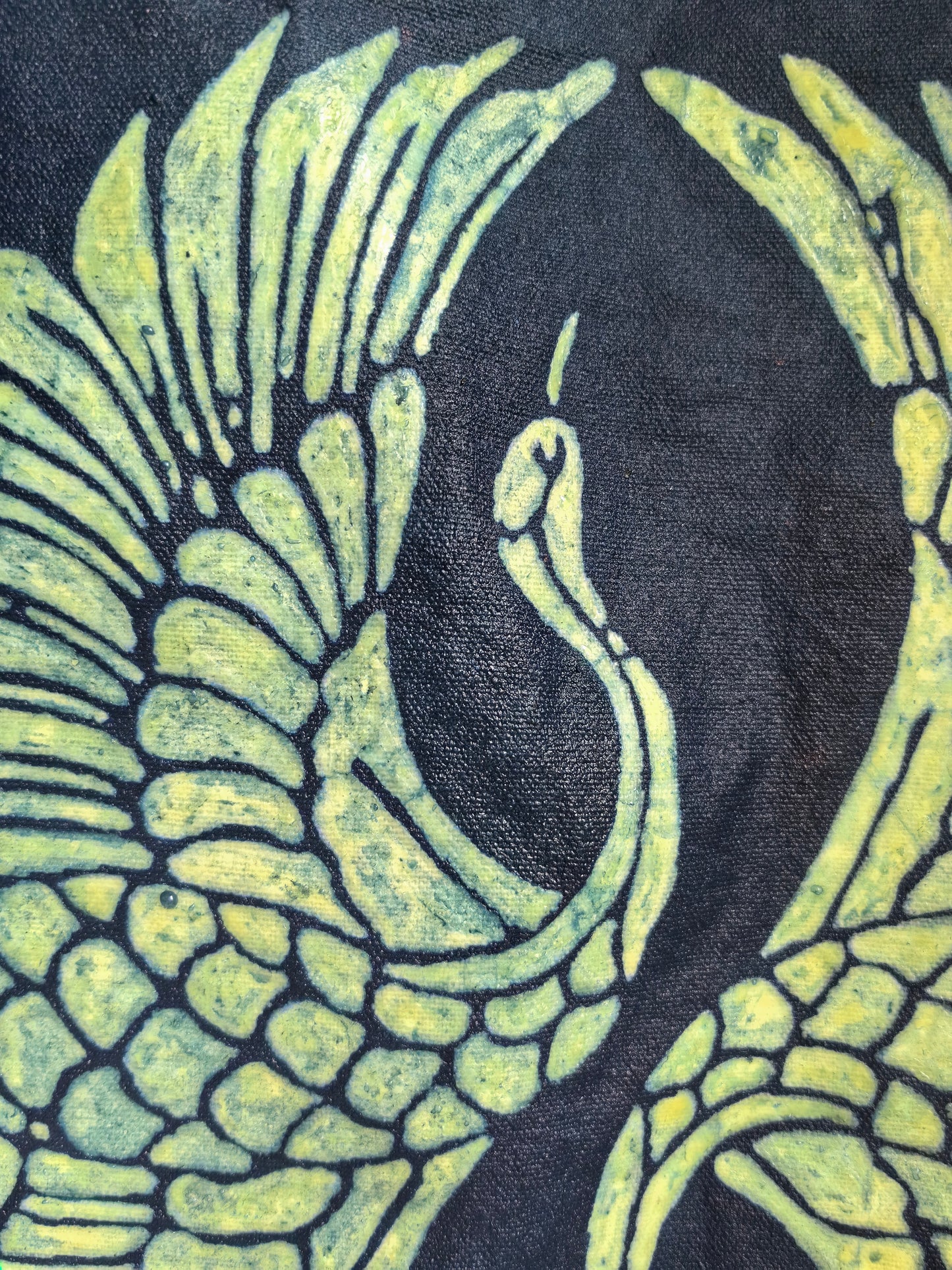 Indigo Batik Twin Cranes Linen Wall Art | Handmade Taiji Yin Yang Textile | Traditional Wax Resist Batik | Zen Home Décor | Meaningful Gift