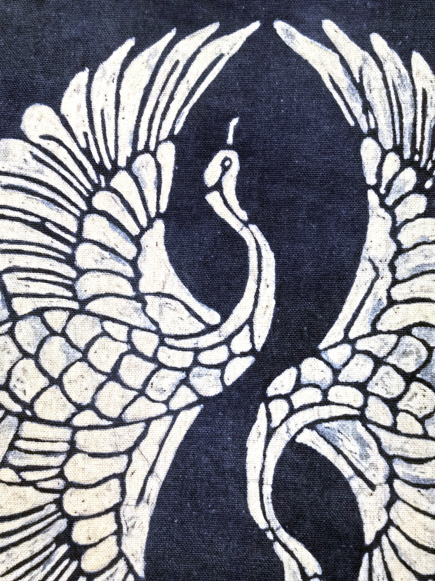 Indigo Batik Twin Cranes Linen Wall Art | Handmade Taiji Yin Yang Textile | Traditional Wax Resist Batik | Zen Home Décor | Meaningful Gift