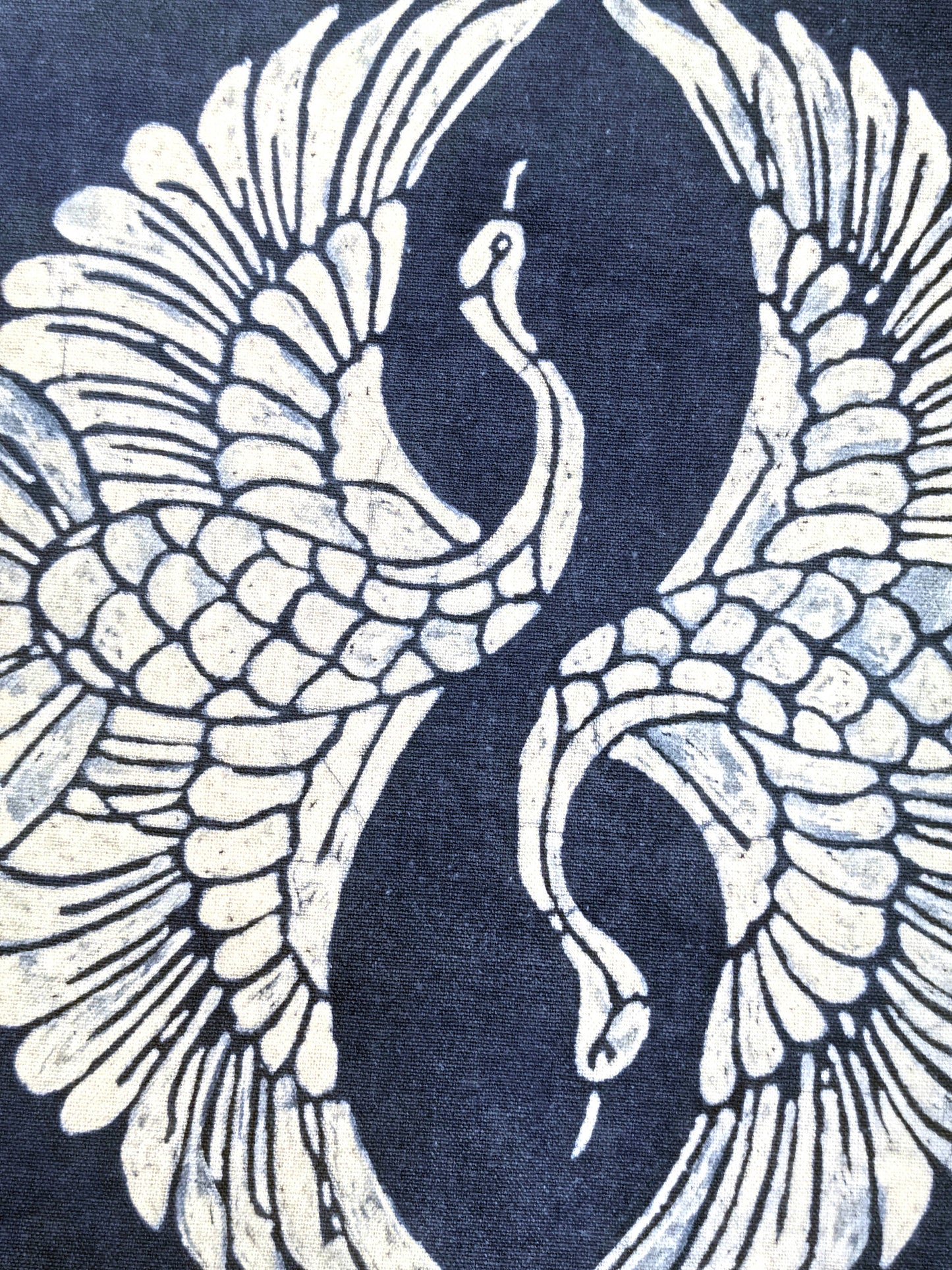 Indigo Batik Twin Cranes Linen Wall Art | Handmade Taiji Yin Yang Textile | Traditional Wax Resist Batik | Zen Home Décor | Meaningful Gift