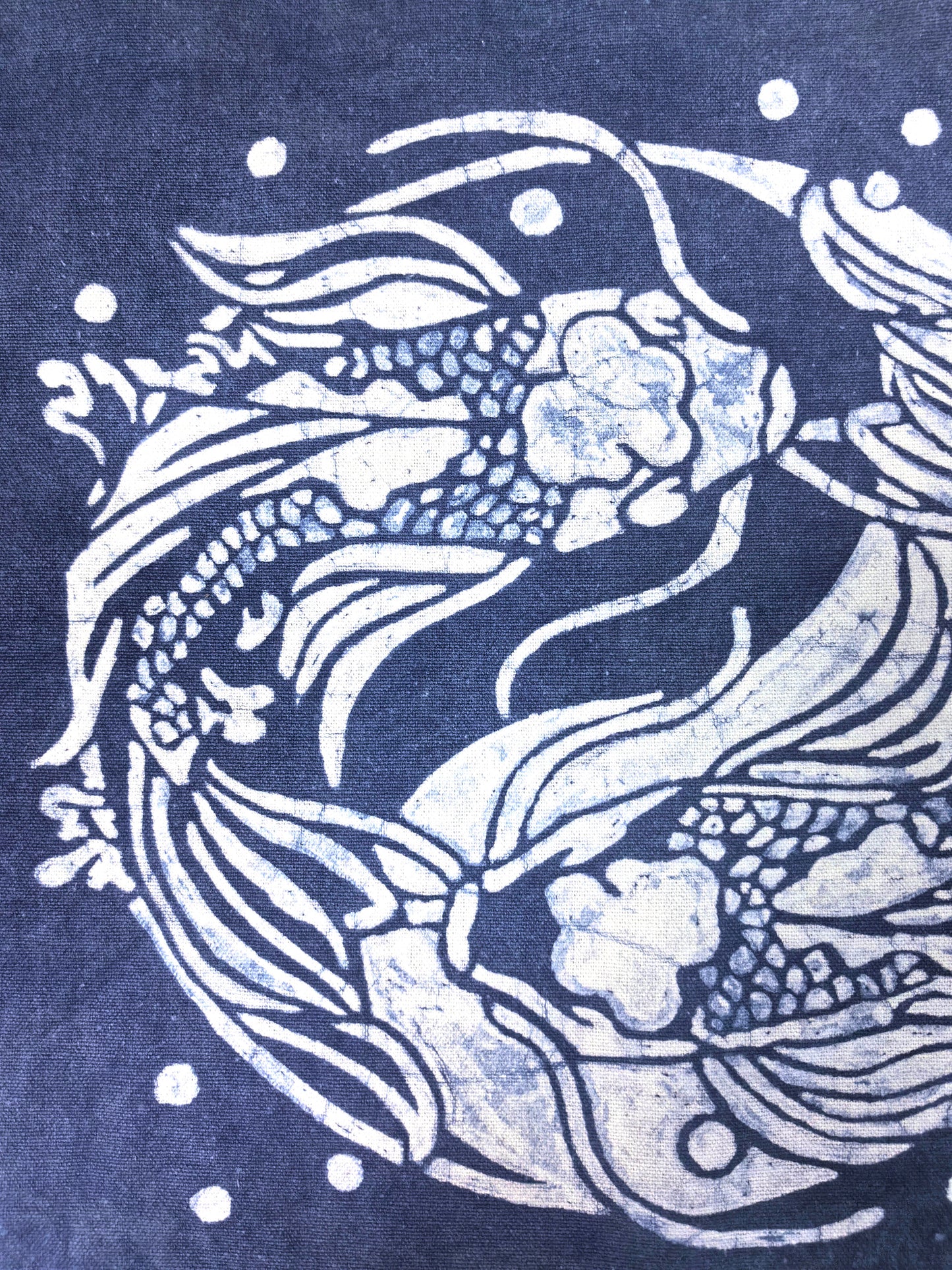 Indigo Batik Twin Koi Linen Wall Art | Handmade Taiji Yin Yang Textile | Traditional Wax Resist Batik | Zen Home Décor | Meaningful Gift