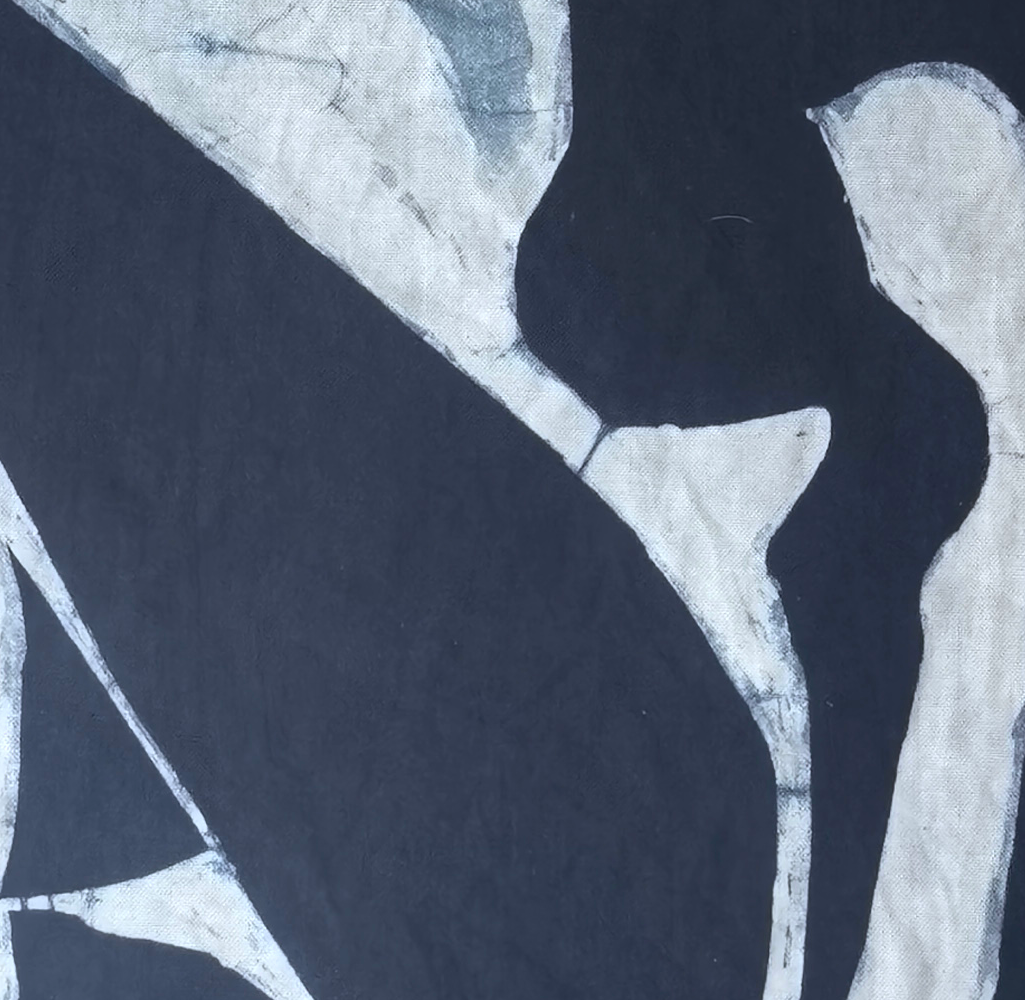 Handmade Indigo Batik Wall Art | Homage to Matisse Blue Nude | Abstract Figurative Textile Art on Linen | Modern Minimalist Framed Decor