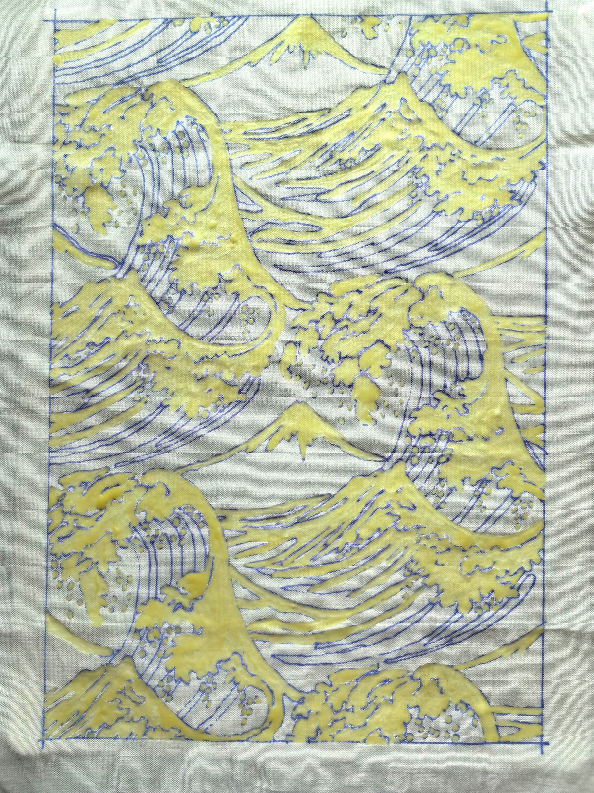 Ocean Waves Batik Wall Art – Handmade Indigo Textile Art, Coastal Wall Decor, Dorm & Apartment Decor, A4 Framed or Unframed