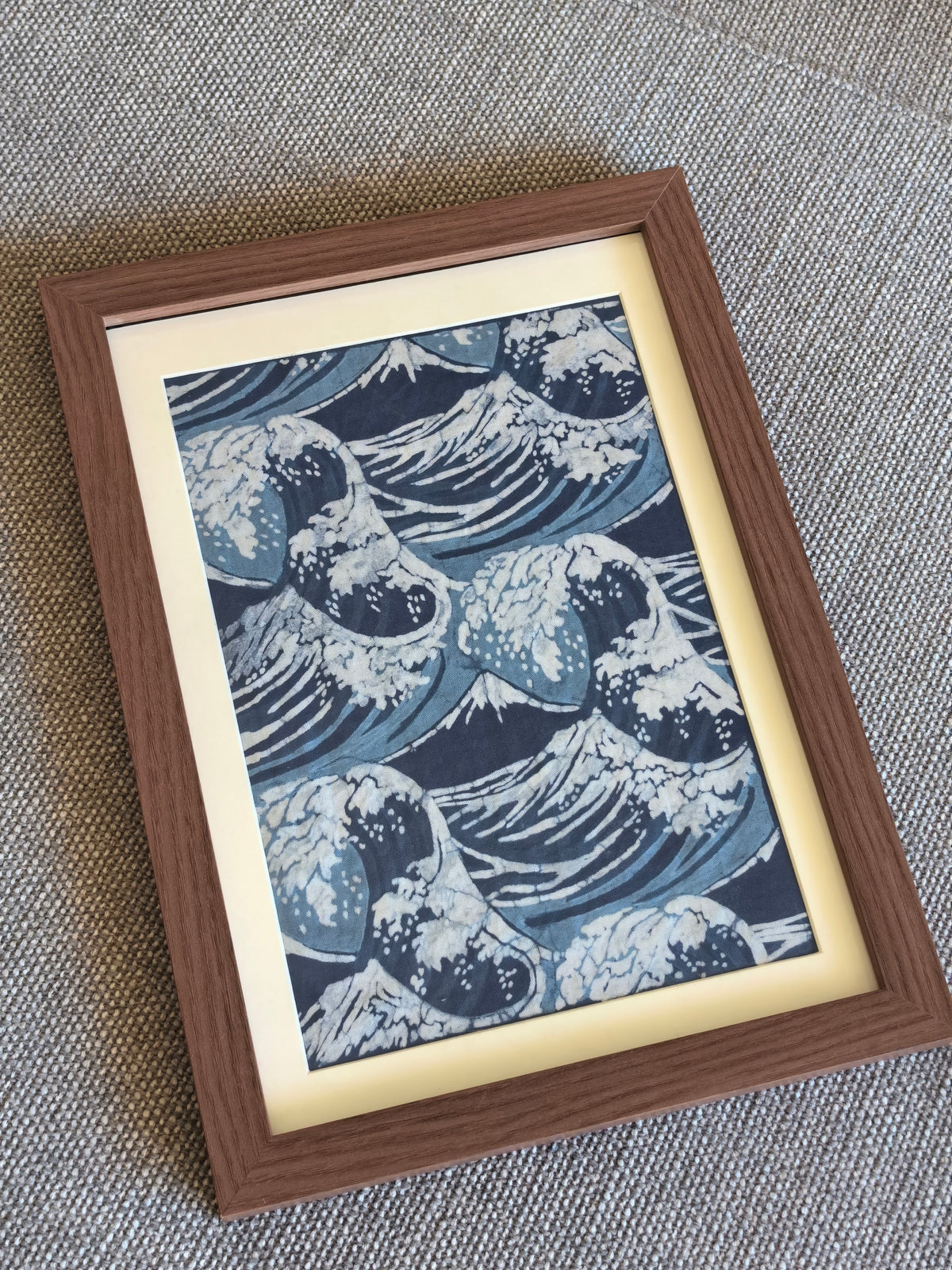 Ocean Waves Batik Wall Art – Handmade Indigo Textile Art, Coastal Wall Decor, Dorm & Apartment Decor, A4 Framed or Unframed