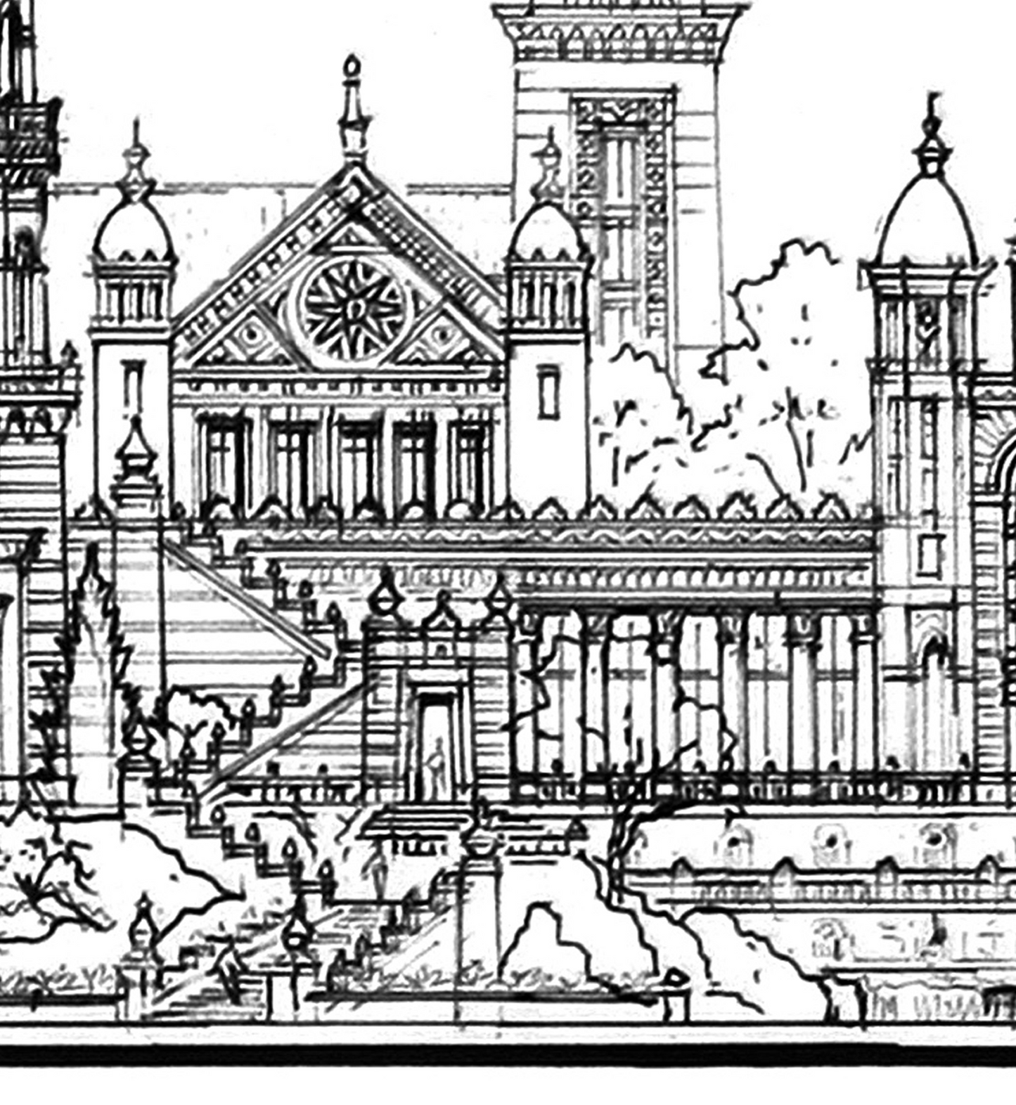 Dreams of the Golden Kingdom – Linework Panorama, Signed Limited Edition 8x38 Architectural Print (AP-06)