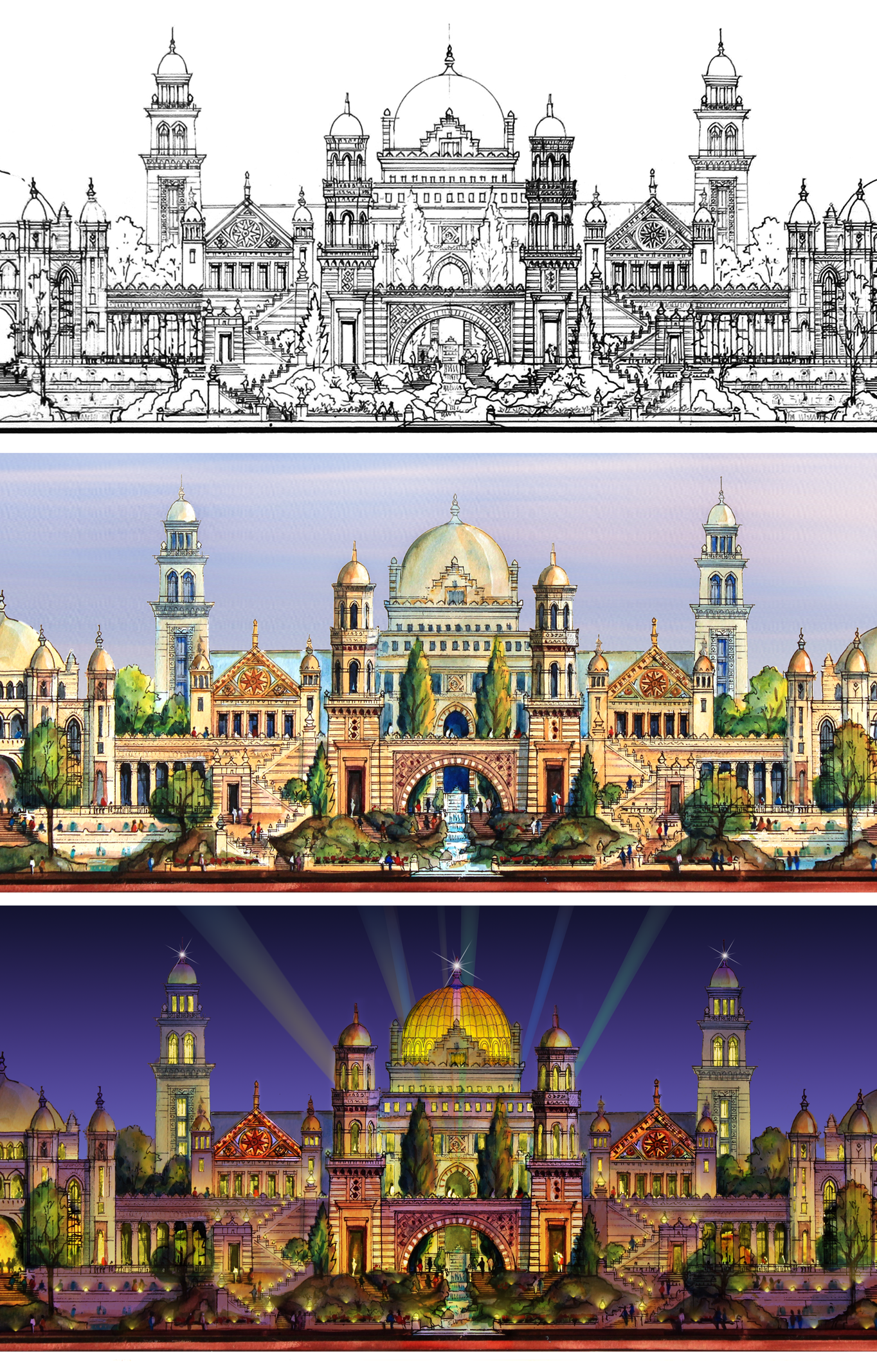 Golden Kingdom Trilogy – Three-Scene Limited Edition Architectural Print, 12x16 (AP-08)
