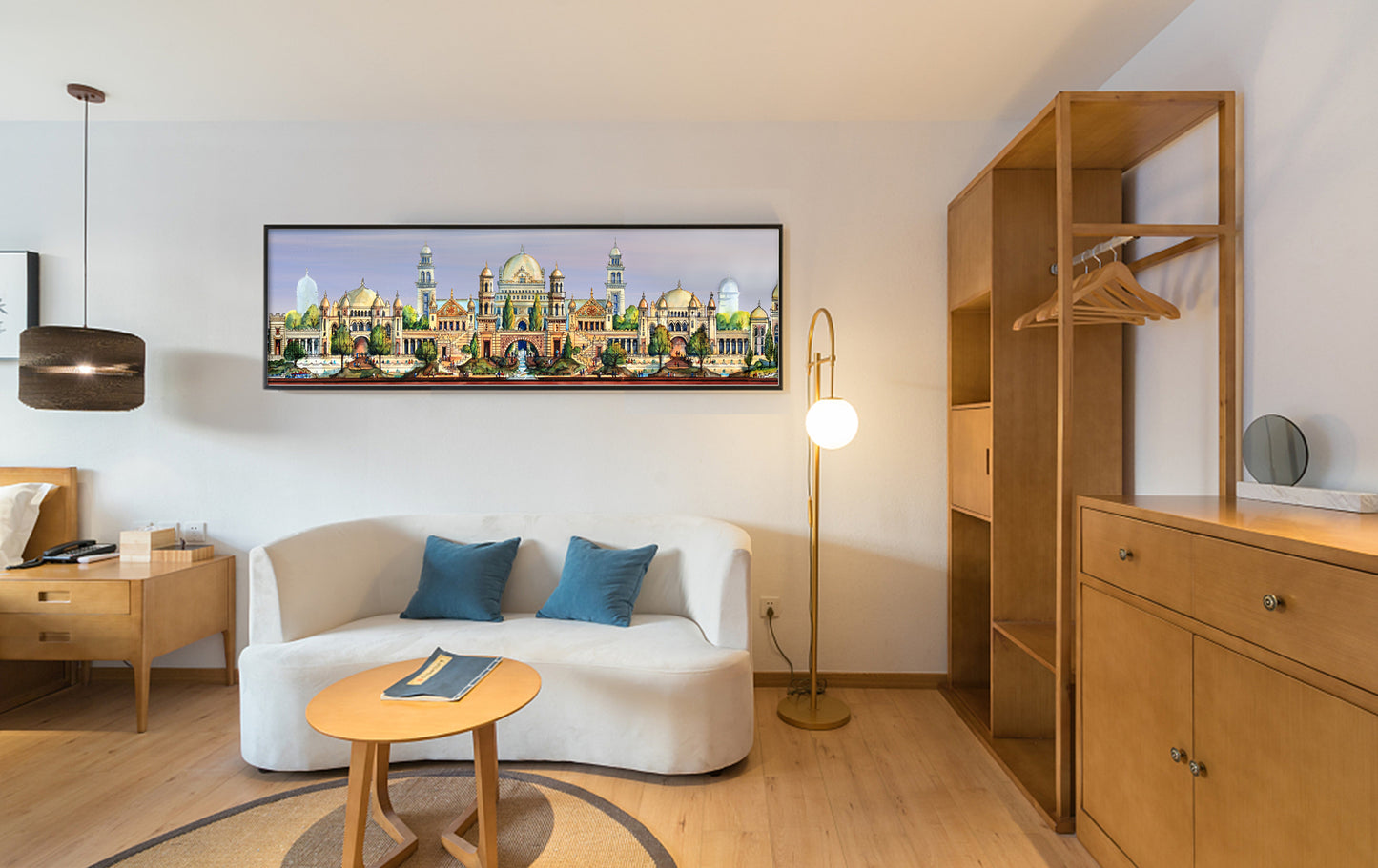 AP-07: Dreams of the Golden Kingdom – Color Edition | Limited Edition Signed Panoramic Art Print (8x38) by Kurt Xu | Architectural Cityscape Wall Art (Unframed)