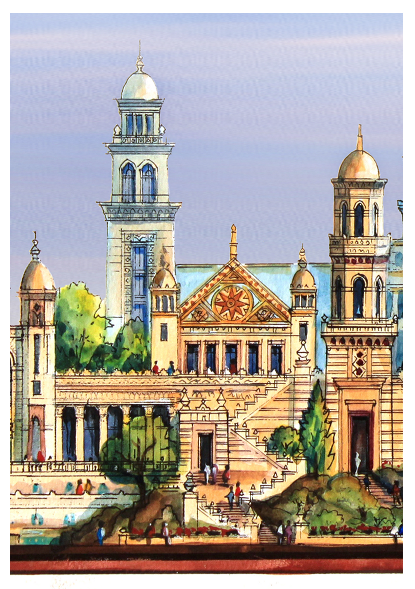 AP-07: Dreams of the Golden Kingdom – Color Edition | Limited Edition Signed Panoramic Art Print (8x38) by Kurt Xu | Architectural Cityscape Wall Art (Unframed)