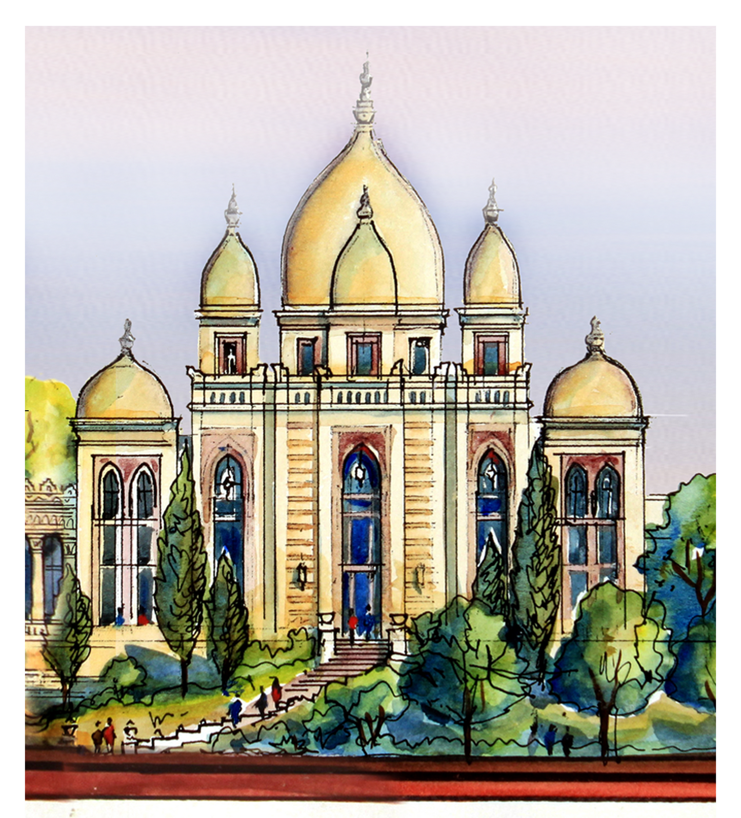 AP-07: Dreams of the Golden Kingdom – Color Edition | Limited Edition Signed Panoramic Art Print (8x38) by Kurt Xu | Architectural Cityscape Wall Art (Unframed)