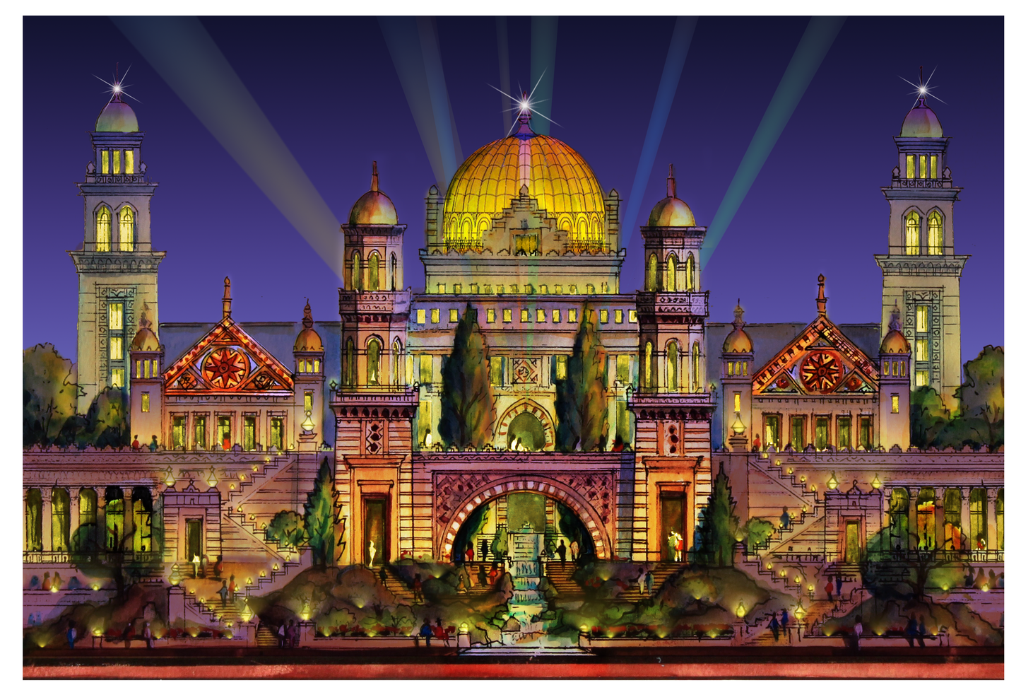 Golden Kingdom at Night – Signed Panoramic Cityscape Print, 8x38 Limited Edition (AP-05)
