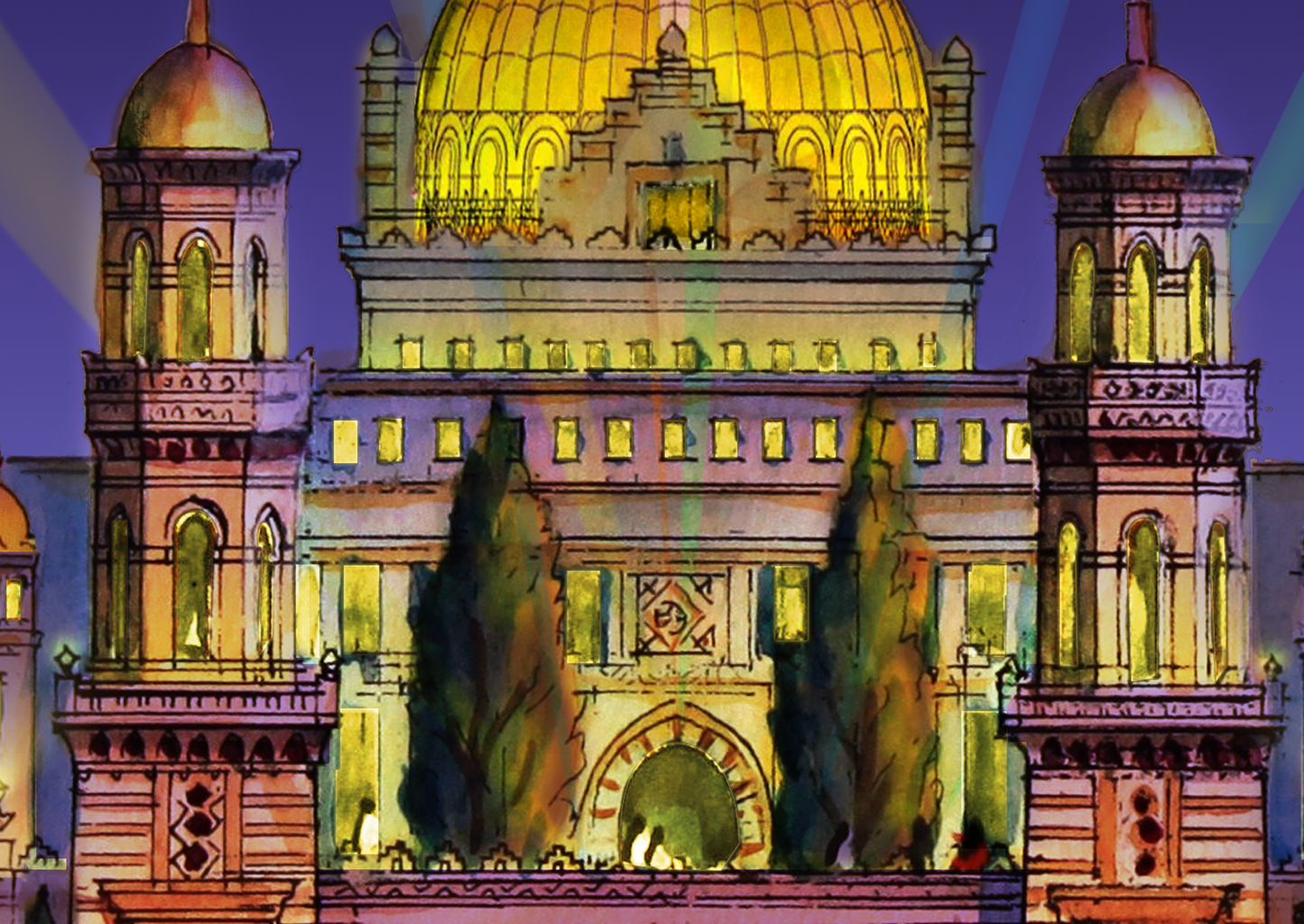 Golden Kingdom at Night – Signed Panoramic Cityscape Print, 8x38 Limited Edition (AP-05)