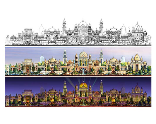 AP-08: Dreams of the Golden Kingdom – Three-Scene Edition Limited Edition Signed Art Print (12x16) by Kurt Xu | Architectural Cityscape Wall Art