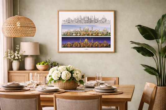 AP-08: Dreams of the Golden Kingdom – Three-Scene Edition Limited Edition Signed Art Print (12x16) by Kurt Xu | Architectural Cityscape Wall Art