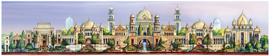 AP-07: Dreams of the Golden Kingdom – Color Edition | Limited Edition Signed Panoramic Art Print (8x38) by Kurt Xu | Architectural Cityscape Wall Art (Unframed)