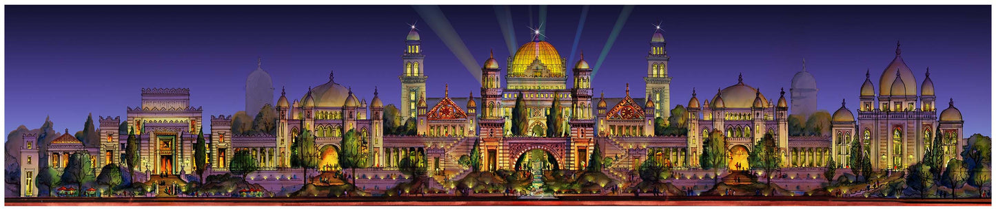 Golden Kingdom at Night – Signed Panoramic Cityscape Print, 8x38 Limited Edition (AP-05)