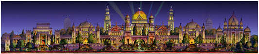 AP-05: Dreams of the Golden Kingdom – Night Edition | Limited Edition Signed Panoramic Art Print (8x38) by Kurt Xu | Architectural Cityscape Wall Art (Unframed)