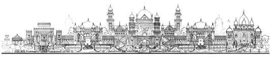 AP-06: Dreams of the Golden Kingdom – Linework Edition | Limited Edition Signed Panoramic Art Print (8x38) by Kurt Xu | Architectural Black & White Wall Art (Unframed)