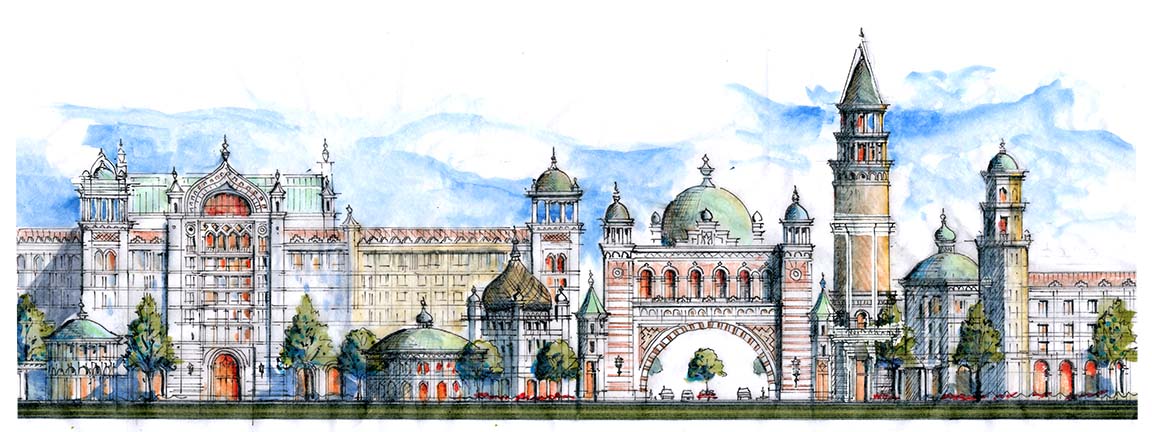 AP-03: Castle of a Thousand Windows – Limited Edition Signed Art Print (8x18) by Kurt Xu | Architectural Cityscape Wall Art |