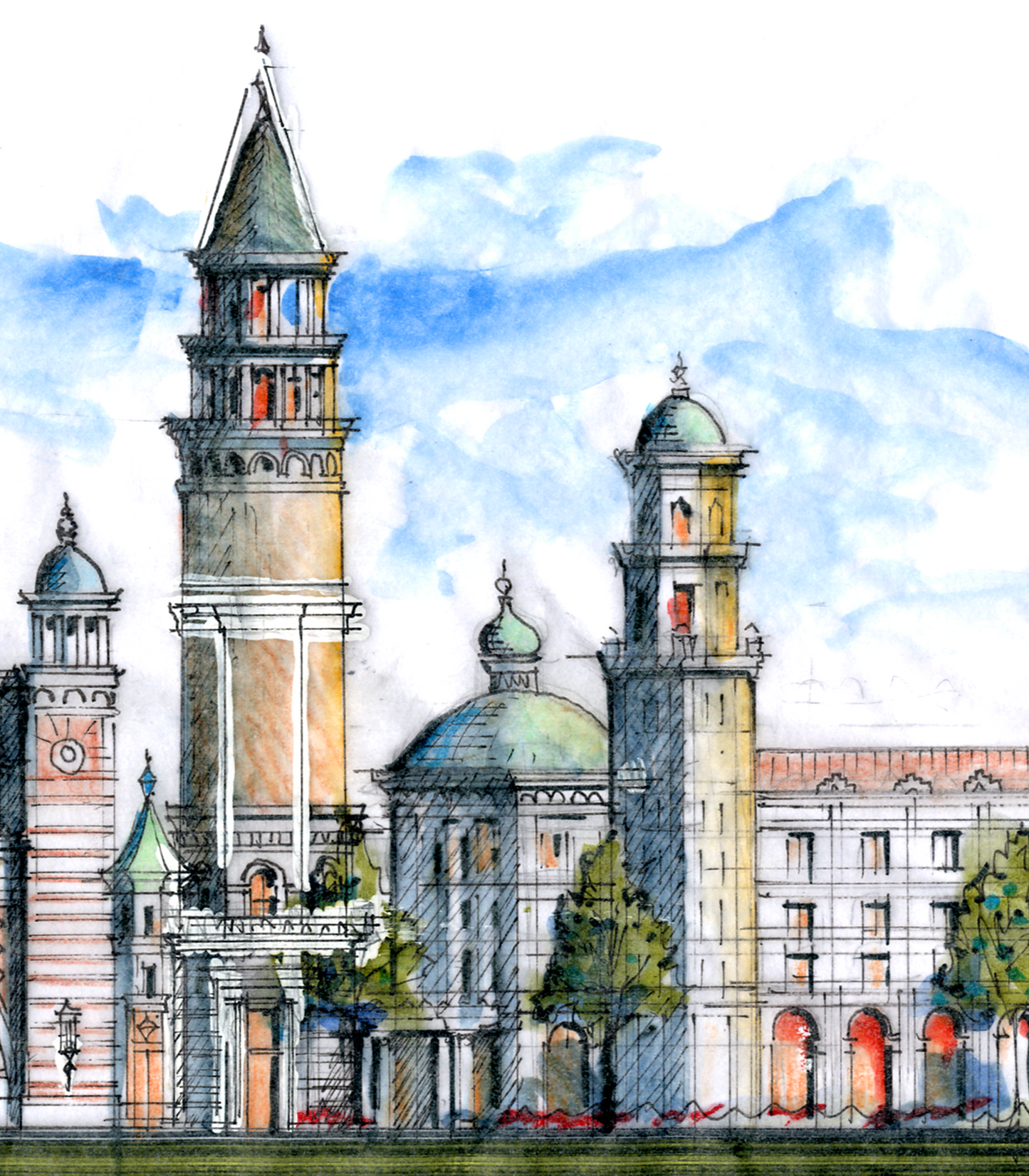 AP-03: Castle of a Thousand Windows – Limited Edition Signed Art Print (8x18) by Kurt Xu | Architectural Cityscape Wall Art |