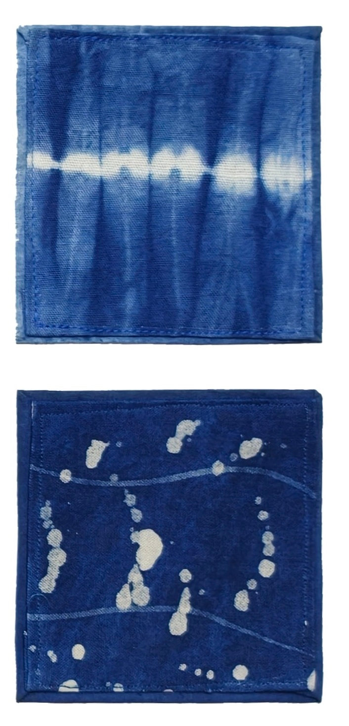 Indigo Batik Coaster, Hand-Dyed Floral Drink Coaster, Blue White Mug Rug, Artisan Table Decor, Housewarming Gift #BH11B