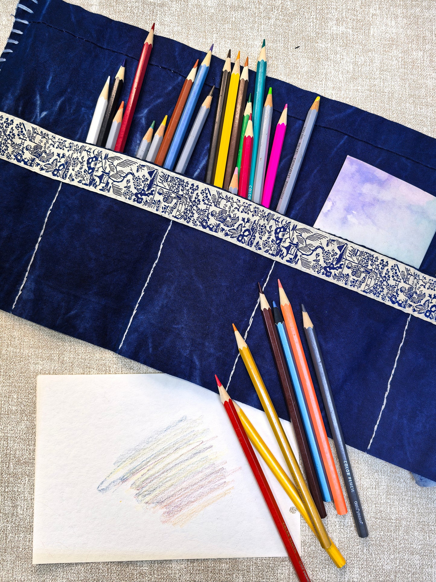 BA-23: Blue Whisper Indigo Roll Bag – Handmade Cotton Organizer –  One of a Kind Makeup & Pencil Case