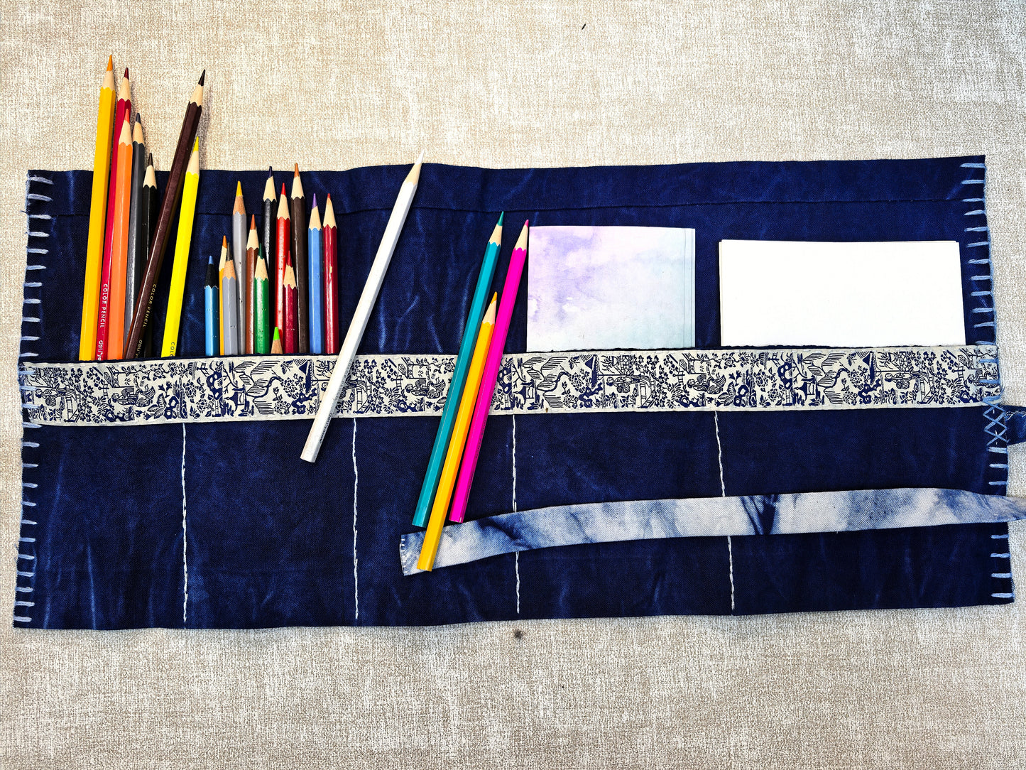 BA-23: Blue Whisper Indigo Roll Bag – Handmade Cotton Organizer –  One of a Kind Makeup & Pencil Case