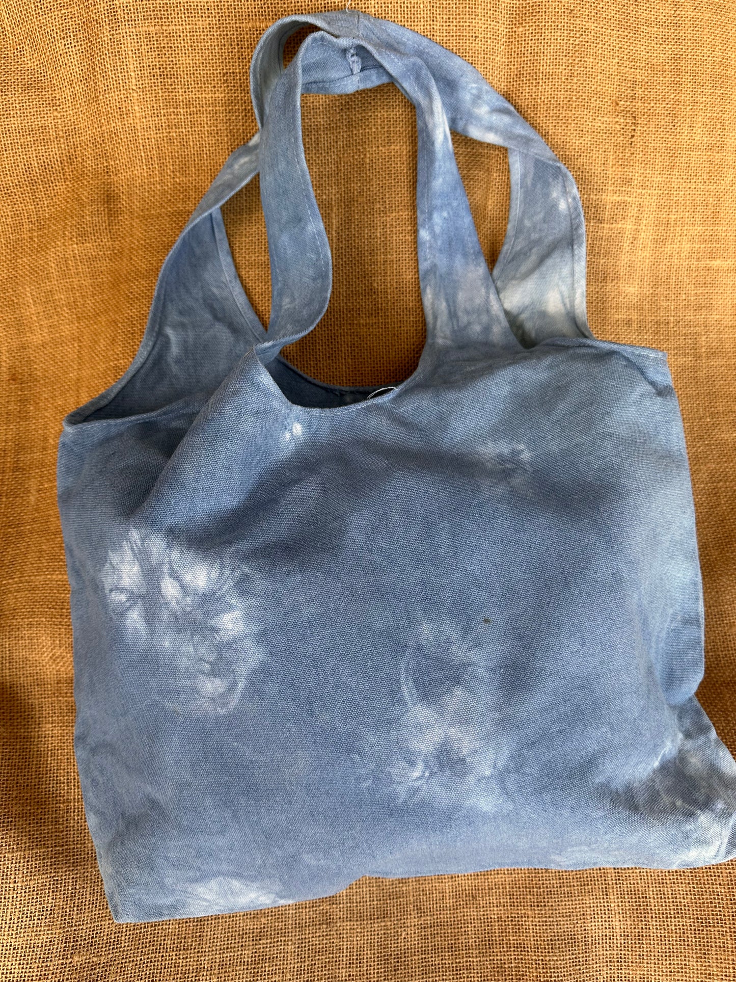 Hand-Dyed Indigo Batik Horse Tote Bag, Blue & White Cotton Shoulder Bag, Horse Lover Gift, One of a Kind Artisan Bag